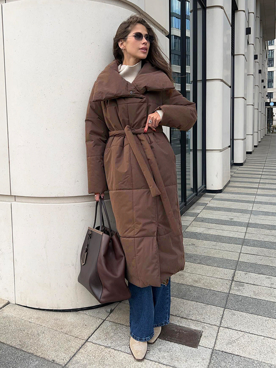 Luxe Lapel Cotton Coat – Warm, Casual, Lace-Up Winter Wear - LauBelle Brand