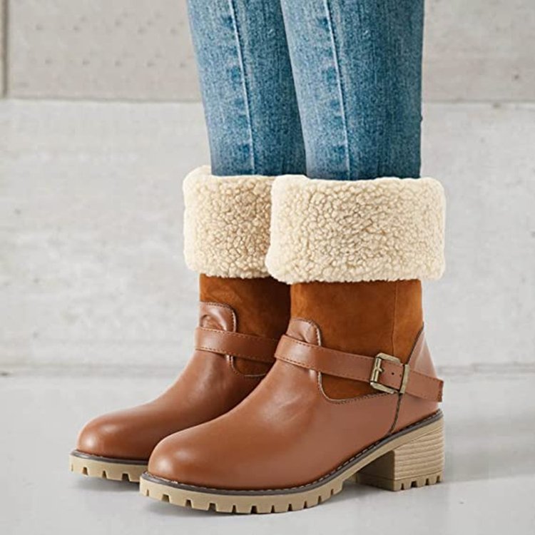 ChicBuckle Western Warm Chunky Heel Boots for Women - LauBelle Brand