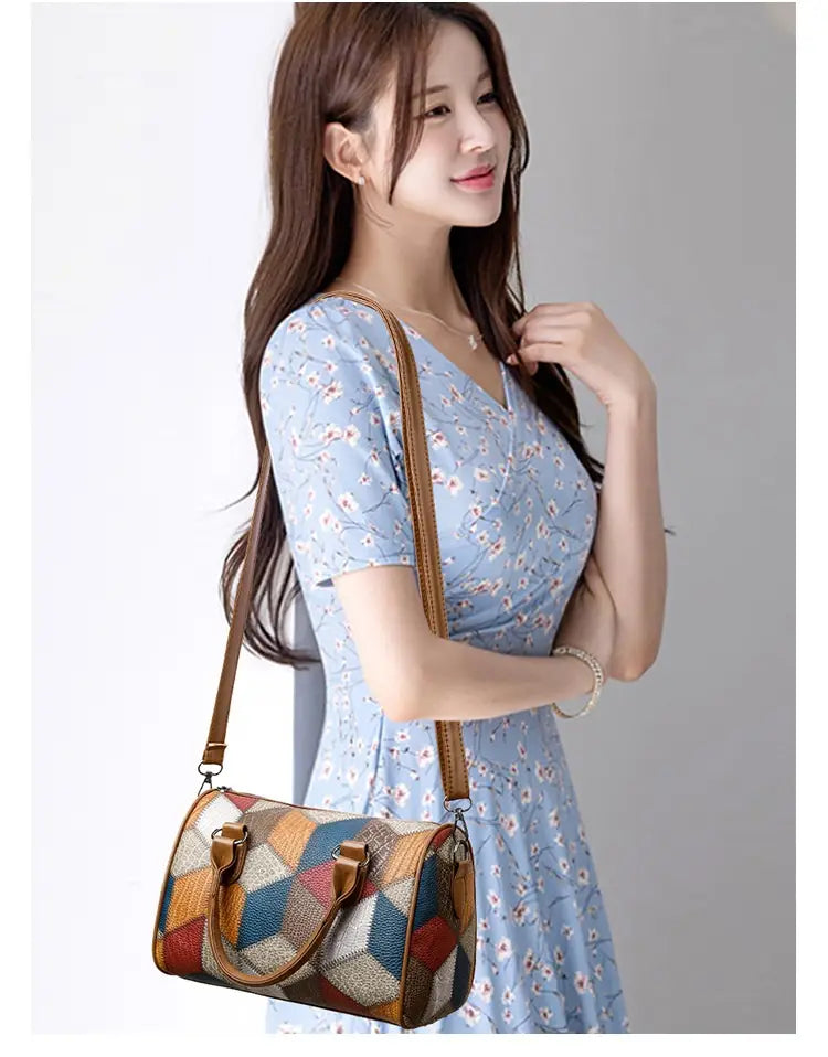 Zwarte en bruine PU Rhombus cilinder crossbody koffer