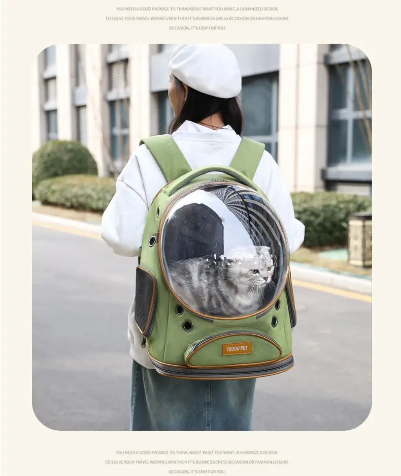 Panoramic Transparent Window Cat Backpack Denim Blue or Linen Gray