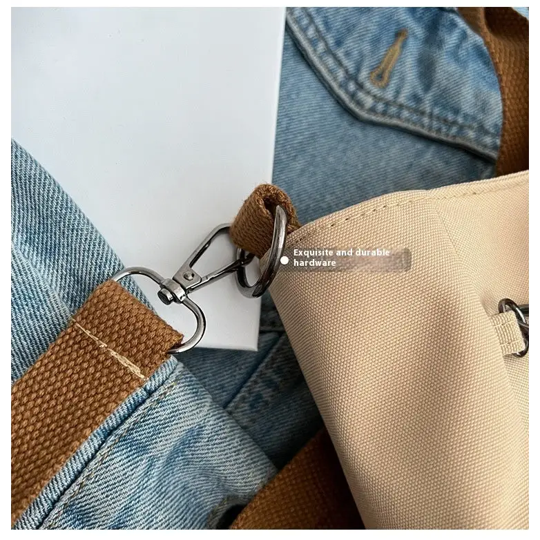 Canvas Crossbody Bag with Wallet Black White Khaki