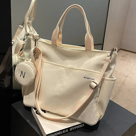 Canvas Crossbody Bag with Wallet Black White Khaki