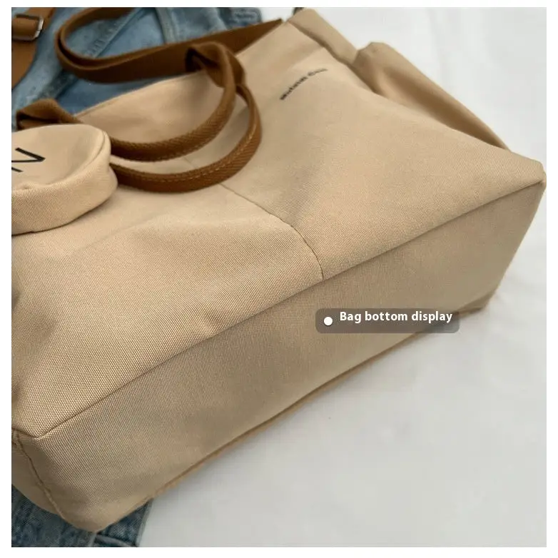 Canvas Crossbody Bag with Wallet Black White Khaki