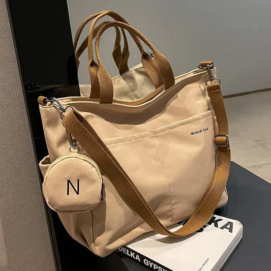 Canvas Crossbody Bag with Wallet Black White Khaki