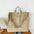 Canvas Horizontal Square Handbag with Multiple Pockets - Beige