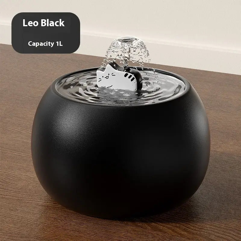 Cartoon Kitty Pet Ceramic Water Fountain Picture Color / Leo Black 1L