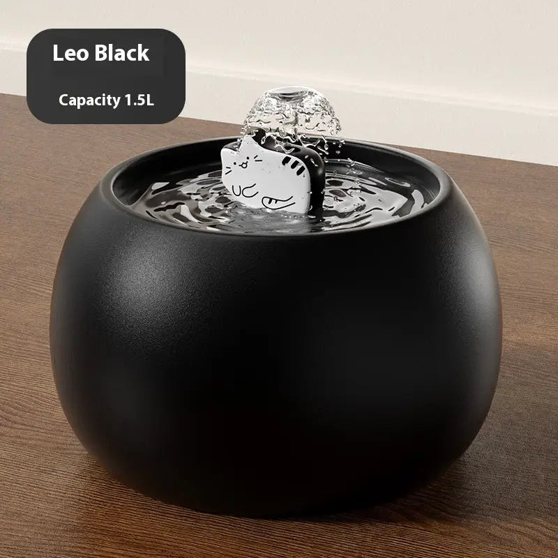Cartoon Kitty Pet Ceramic Water Fountain Picture Color / Leo Black 1.5L