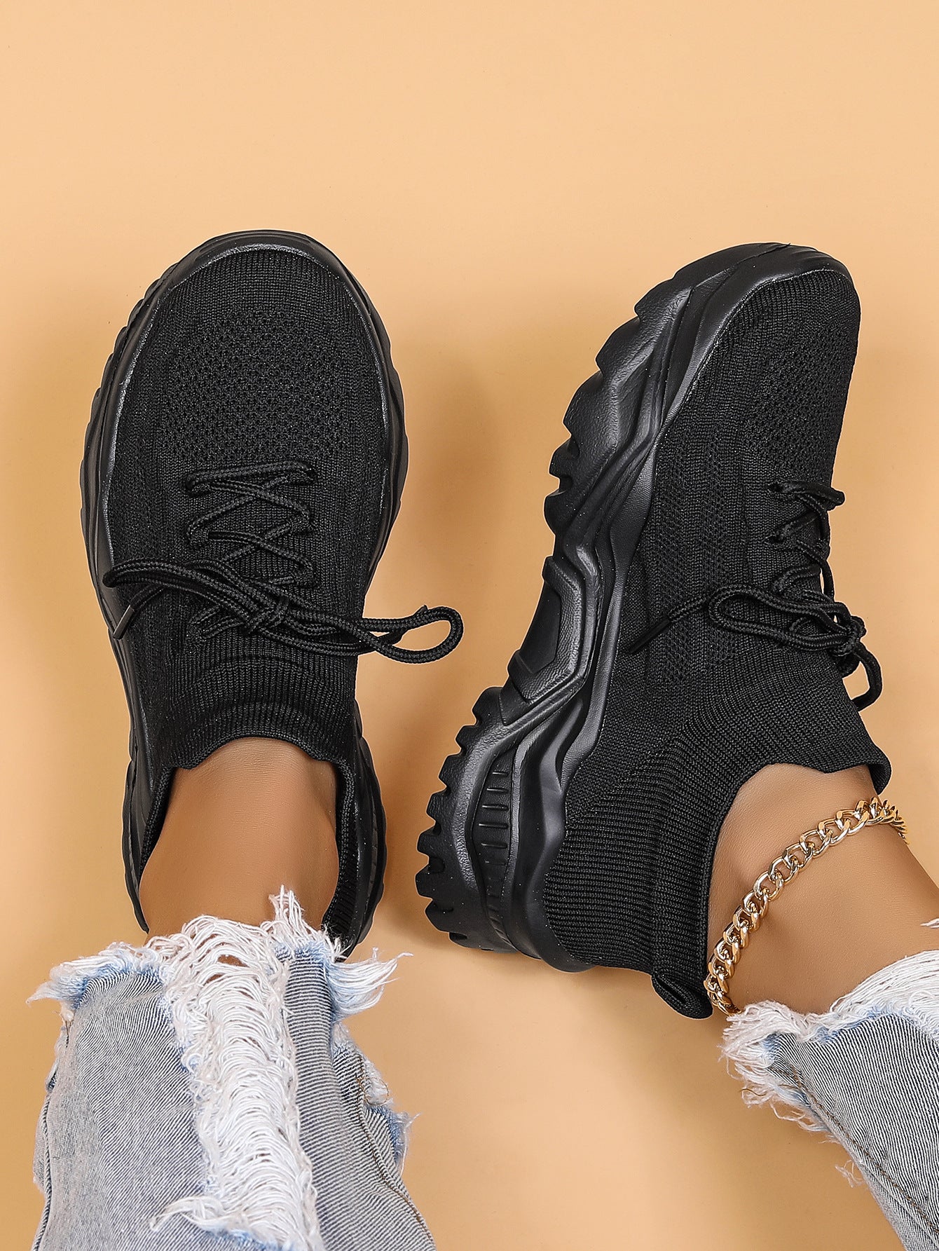 Plus Size Women's Sports Breathable Fly-knit Socks Shoes - LauBelle