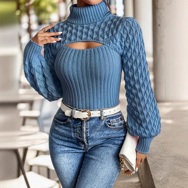 Chic Hollow Knit Women's Cable Turtleneck Sweater - LauBelle