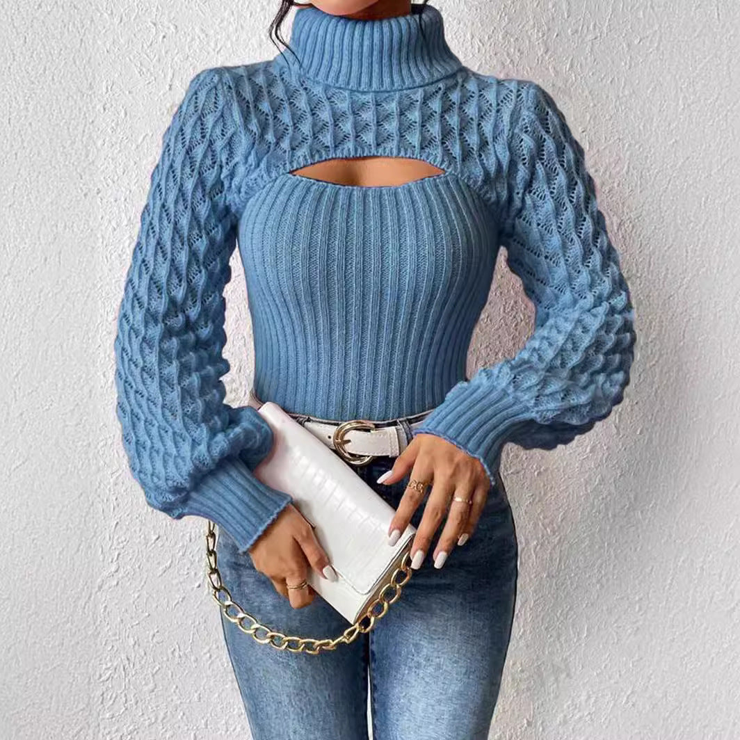 Chic Hollow Knit Women's Cable Turtleneck Sweater - LauBelle