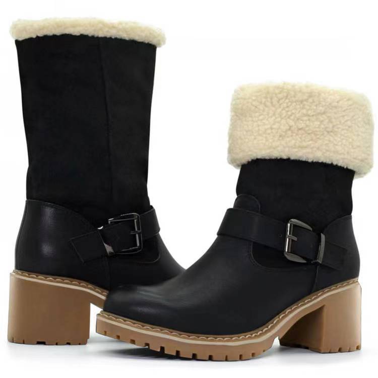 ChicBuckle Western Warm Chunky Heel Boots for Women - LauBelle Brand