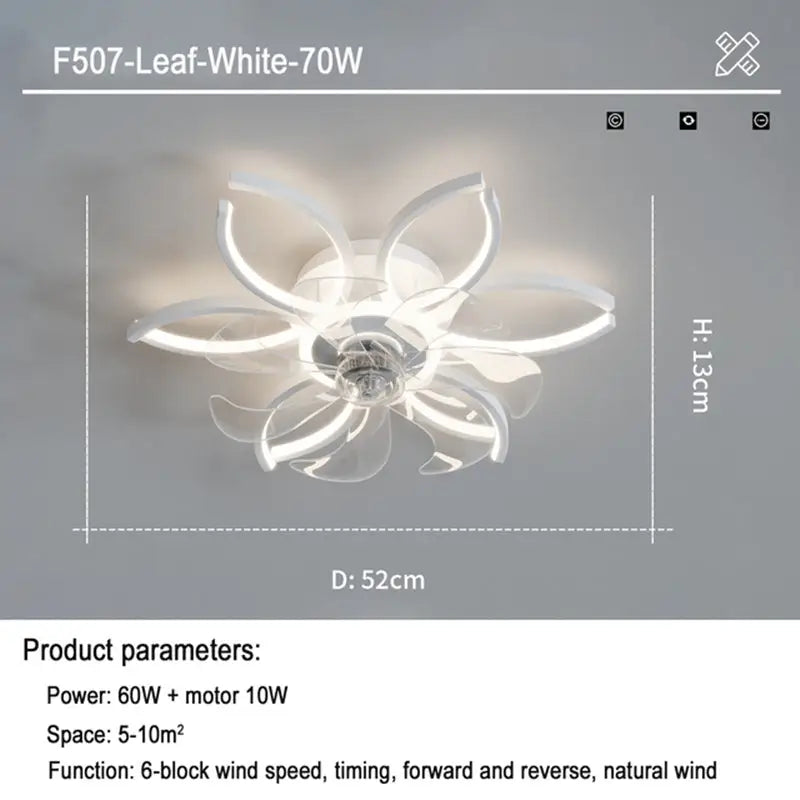 Ceiling Fan with Tricolor Dimming Remote Control and 6 Speed Settings White / 52CM 70W