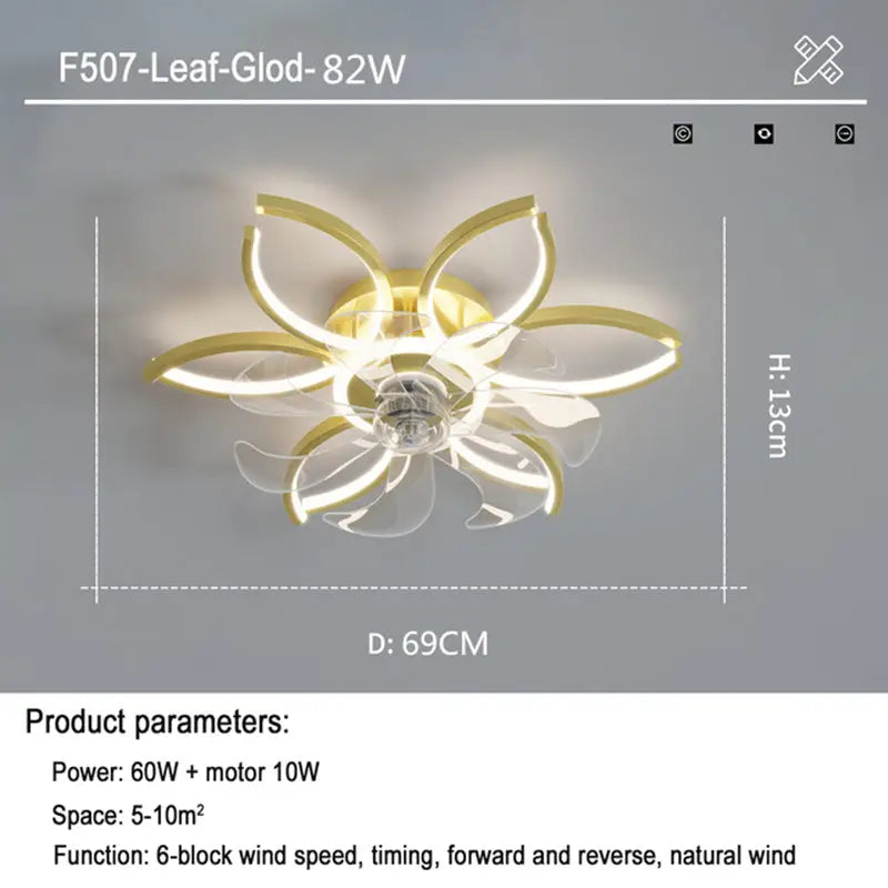 Ceiling Fan with Tricolor Dimming Remote Control and 6 Speed Settings Gold / 69CM 82W