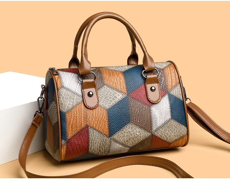 Zwarte en bruine PU Rhombus cilinder crossbody koffer
