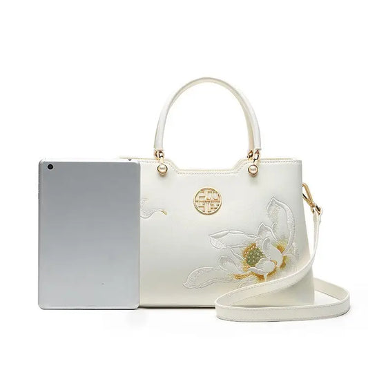Cheongsam Luxe: Cowhide Shoulder Elegance - Pearlescent White