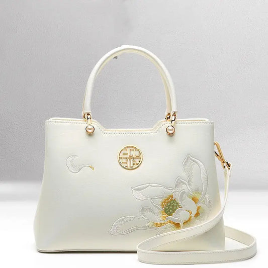 Cheongsam Luxe: Cowhide Shoulder Elegance - Pearlescent White