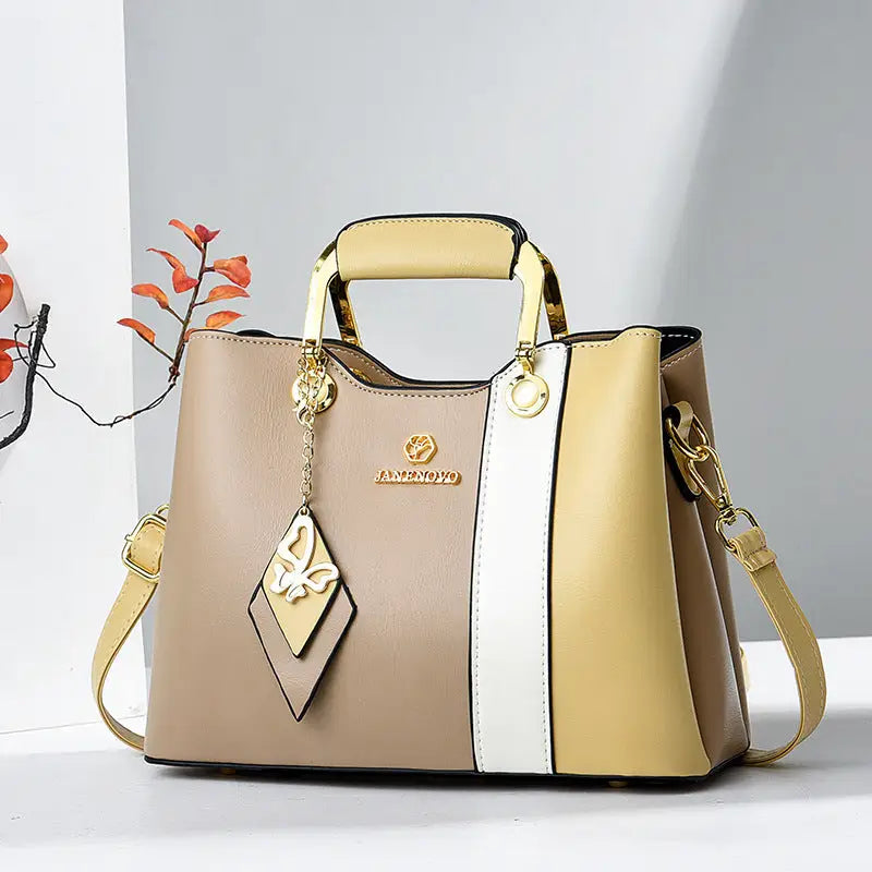 Chic Curve: Women’s One-Shoulder Messenger Bag - Khaki And Yellow