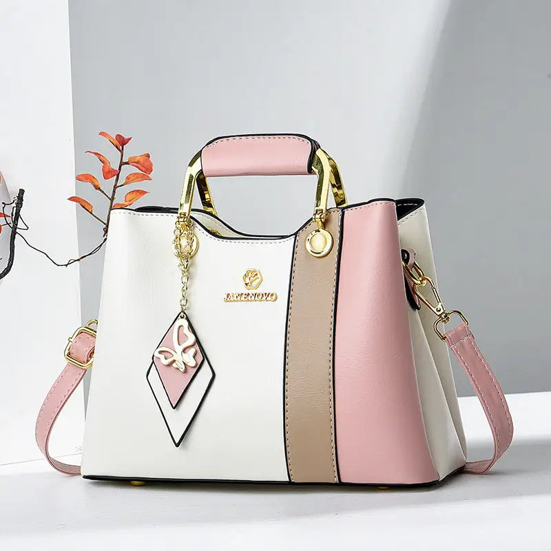 Chic Curve: Women’s One-Shoulder Messenger Bag - White Splicing Pink