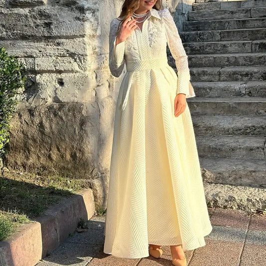 Chic French Lace Beads Long Sleeve Retro Dress
