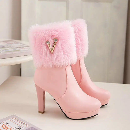 Chic Frost: Women’s Chunky Heel Winter Booties