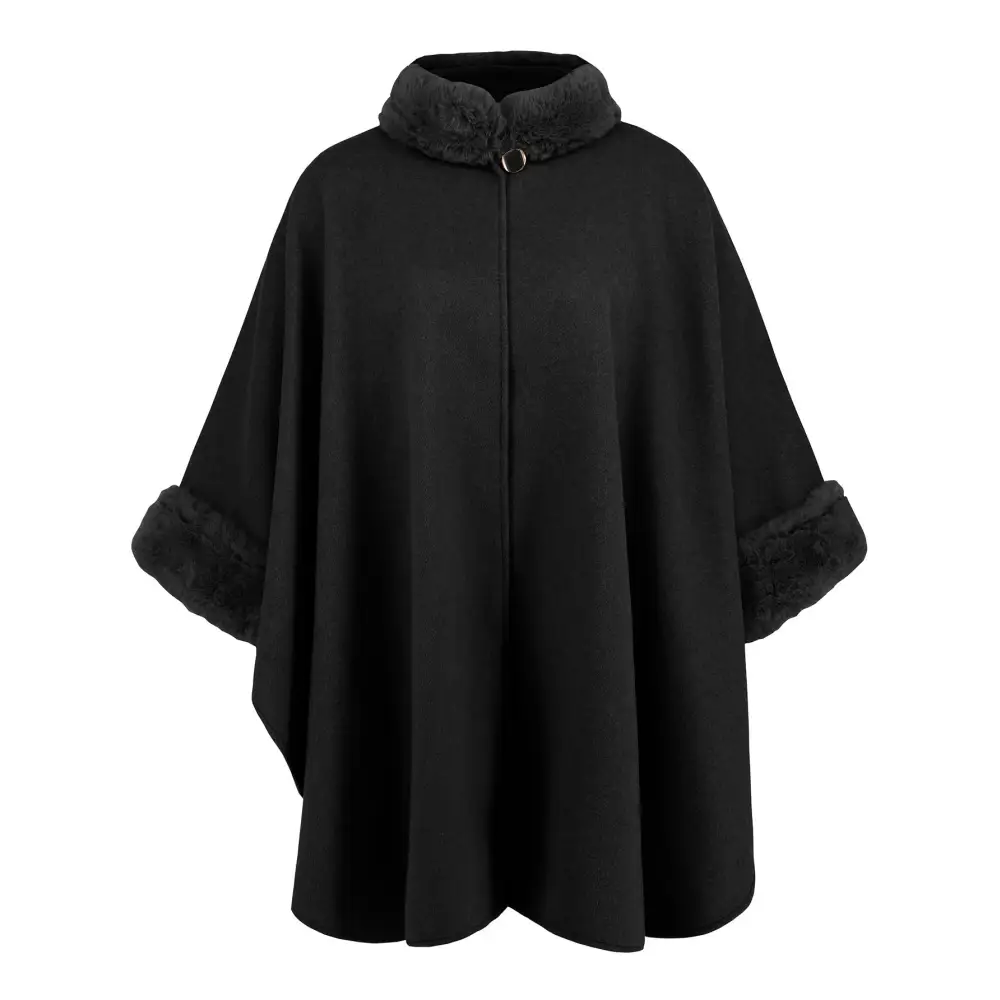 Chic Fur Collar Cape - Mid-Length Fashion Statement - Black / F