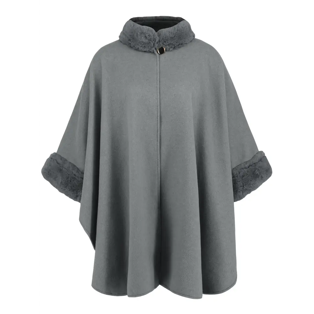 Chic Fur Collar Cape - Mid-Length Fashion Statement - Gray / F