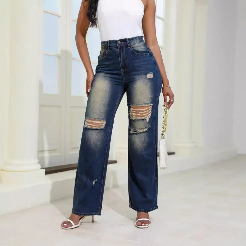 Chic High-Waist Ripped Jeans - Slim & Comfy Fit - 4