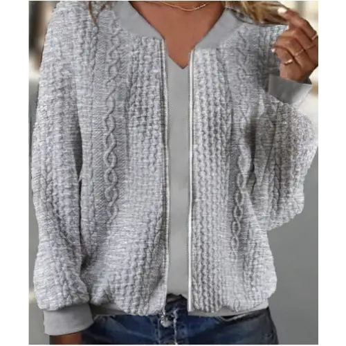 Chic Jacquard Coat - Women’s - Light Gray / S