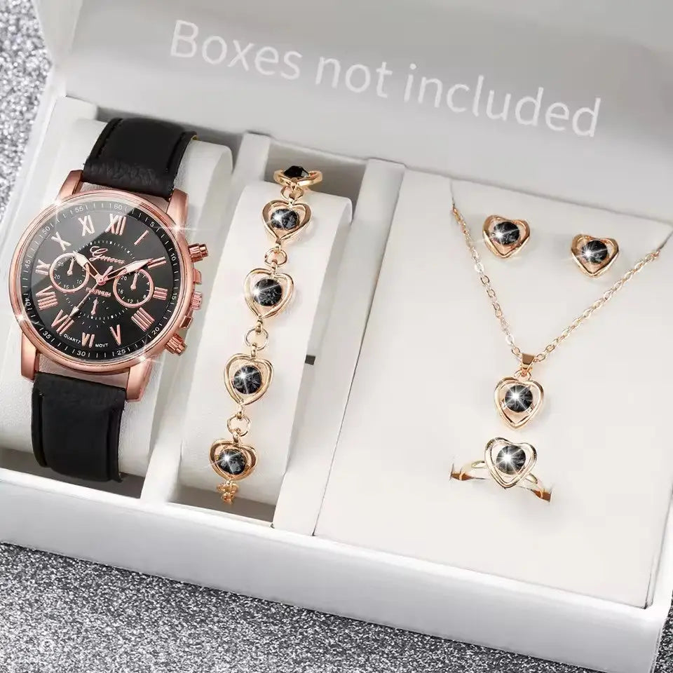 Chic Timepiece: Women’s Love Jewelry Gift Set - Black Gift Suit