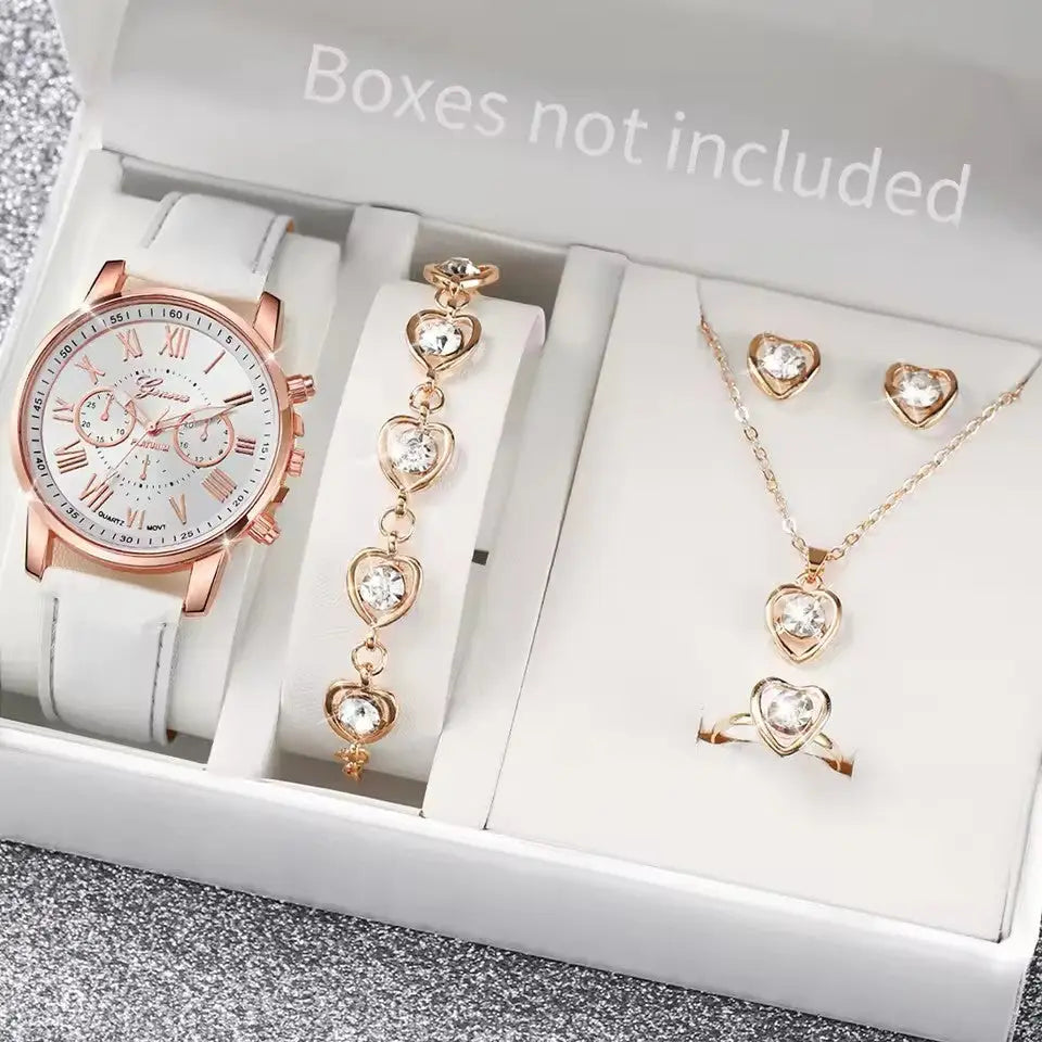 Chic Timepiece: Women’s Love Jewelry Gift Set - White Gift Suit