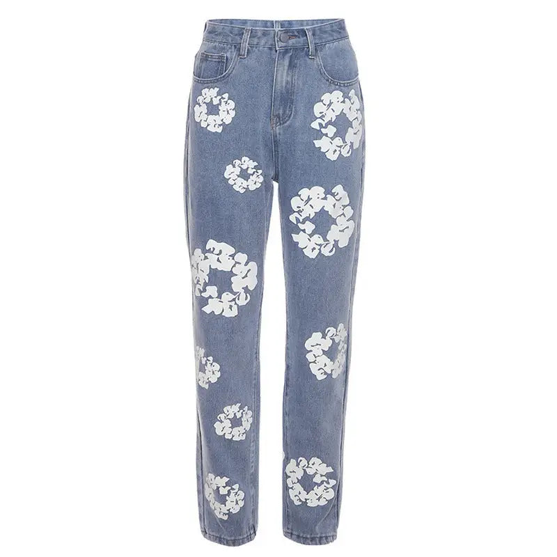 Chic Waist Straight Jeans - Blue / S