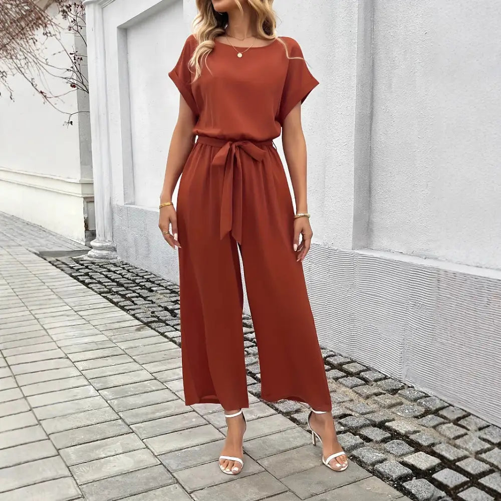 ChicBelted Round Neck Jumpsuit for Women - 4