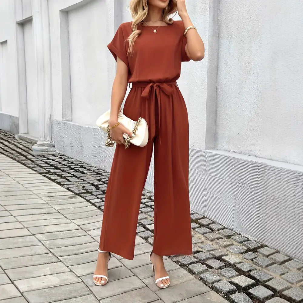 ChicBelted Round Neck Jumpsuit for Women - 4