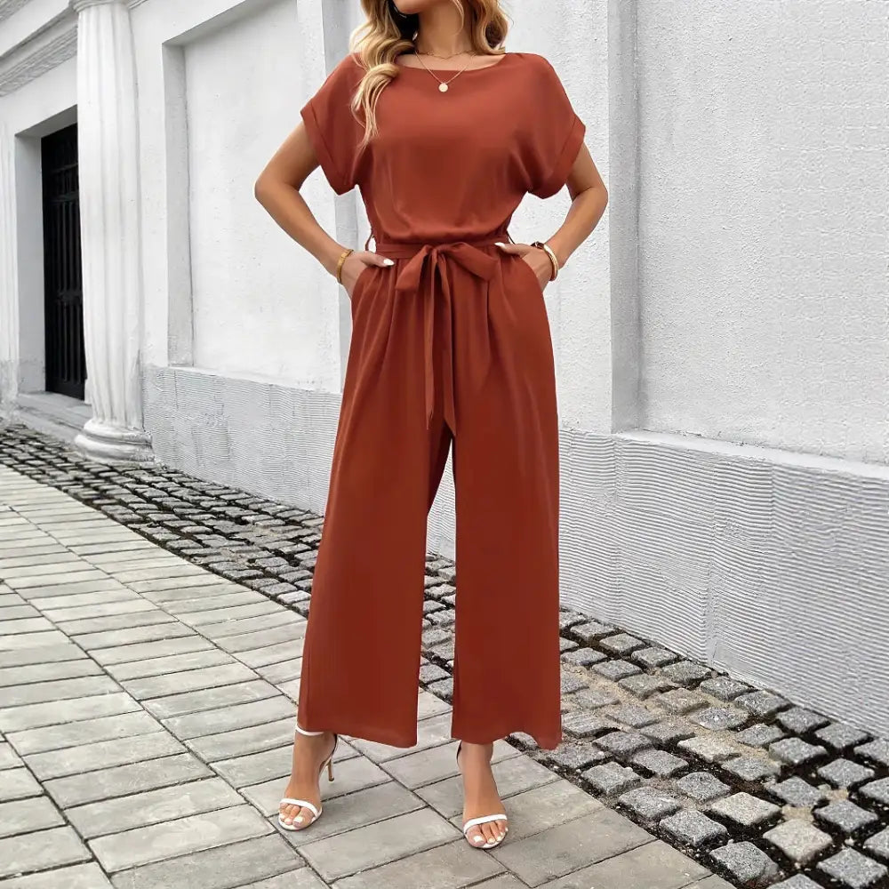 ChicBelted Round Neck Jumpsuit for Women - 4