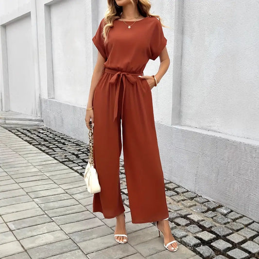 ChicBelted Round Neck Jumpsuit for Women - 4