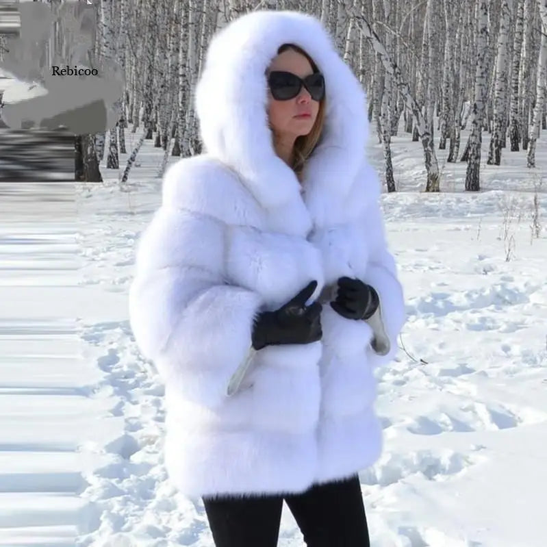 ChicBlend: Women’s Patchwork Fur Grass Hoodie - White / S