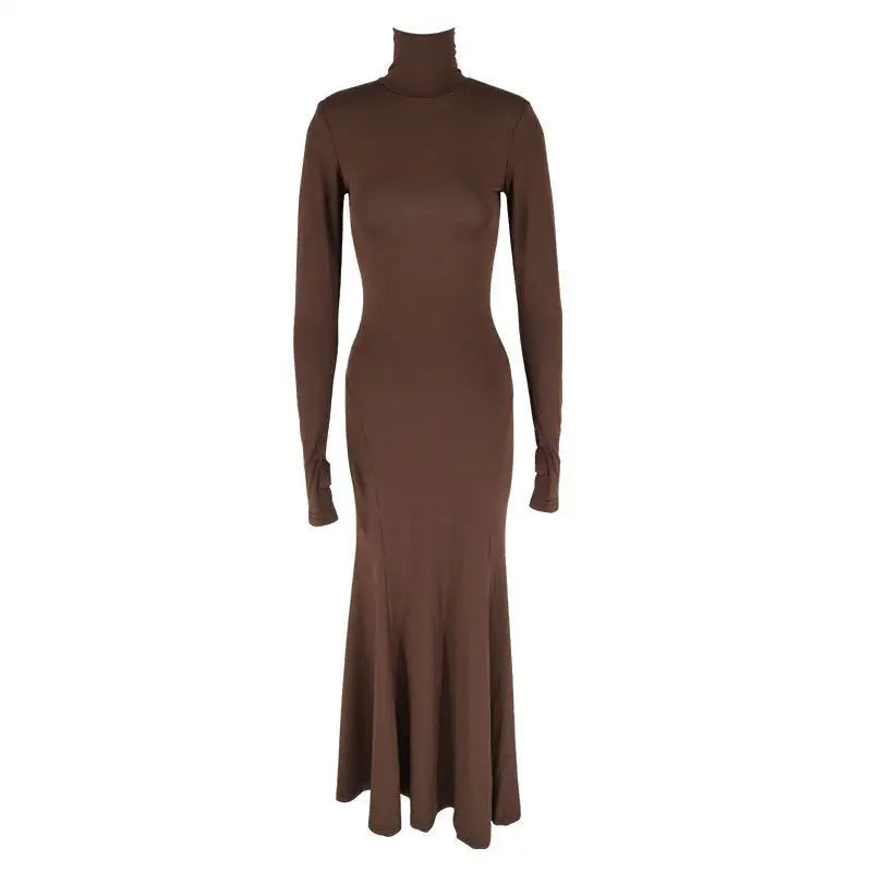 ChicCurve: Backless Skinny Party Dress - Brown / S