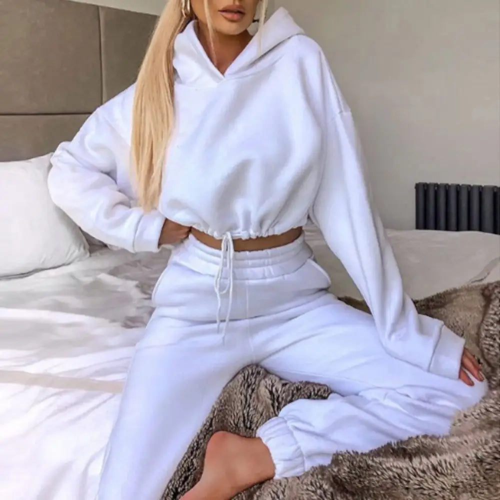ChicFit: Women’s 2-Piece Jogging Tracksuit Set - Big White / S - 4