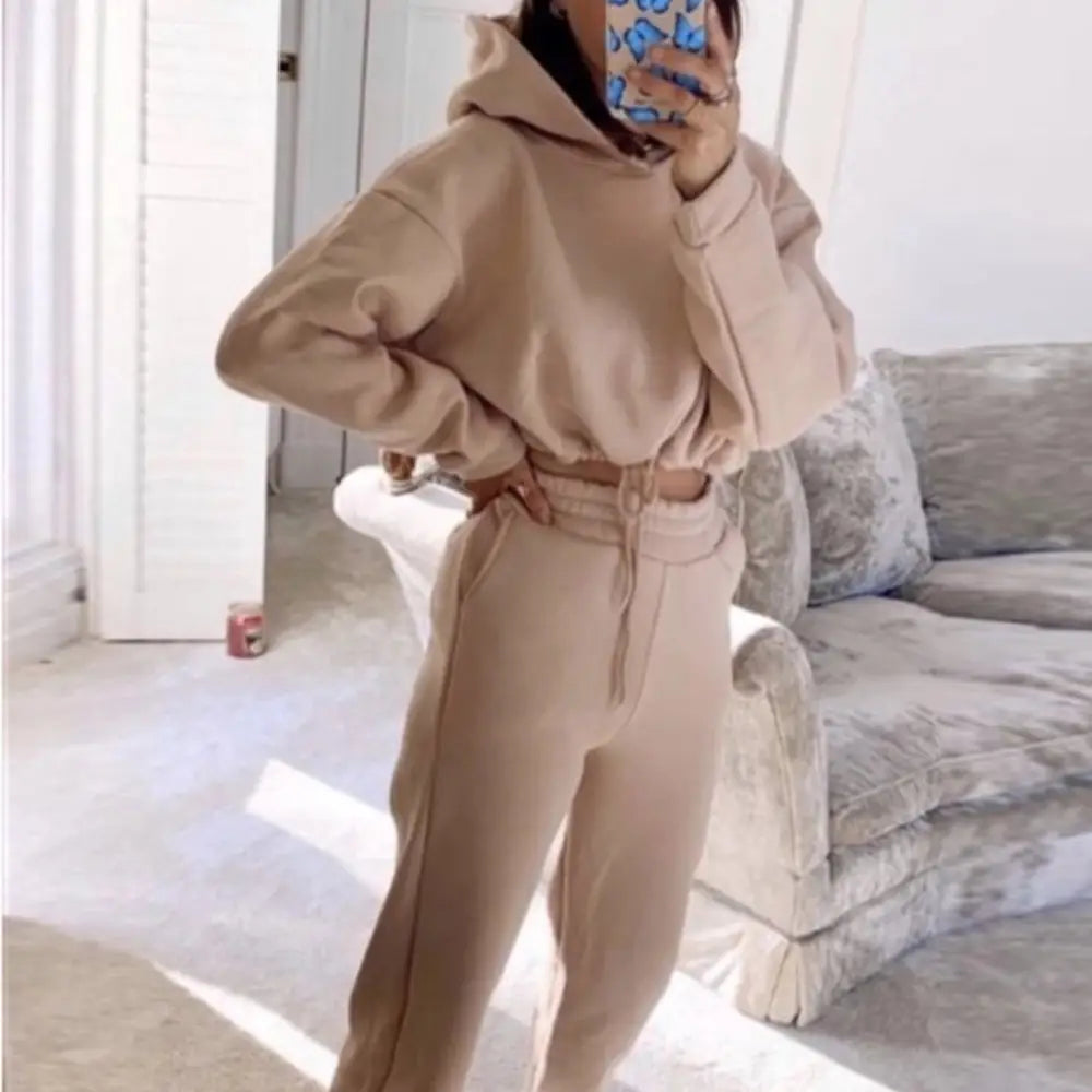 ChicFit: Women’s 2-Piece Jogging Tracksuit Set - Khaki / S - 4