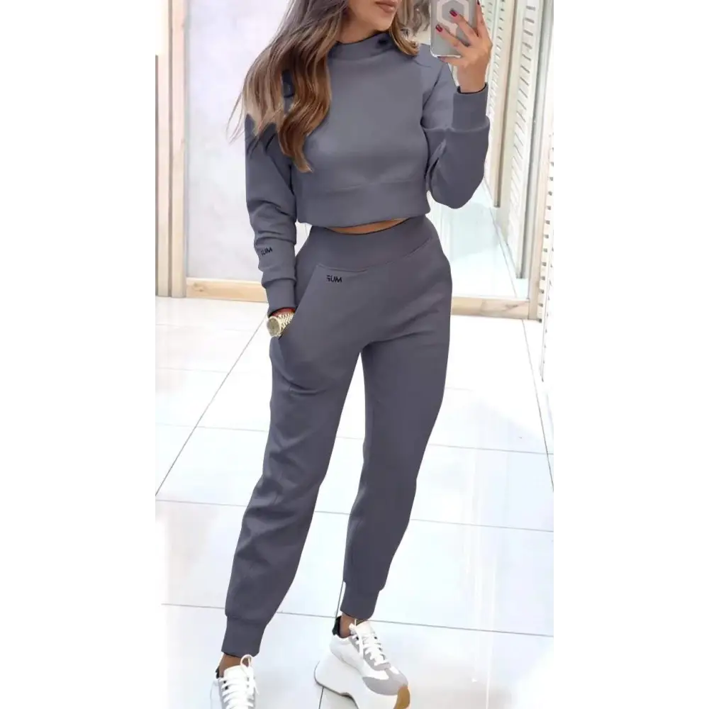 ChicFlex Sport Set: Stand Collar & Slim Trousers - Dark Gray / S