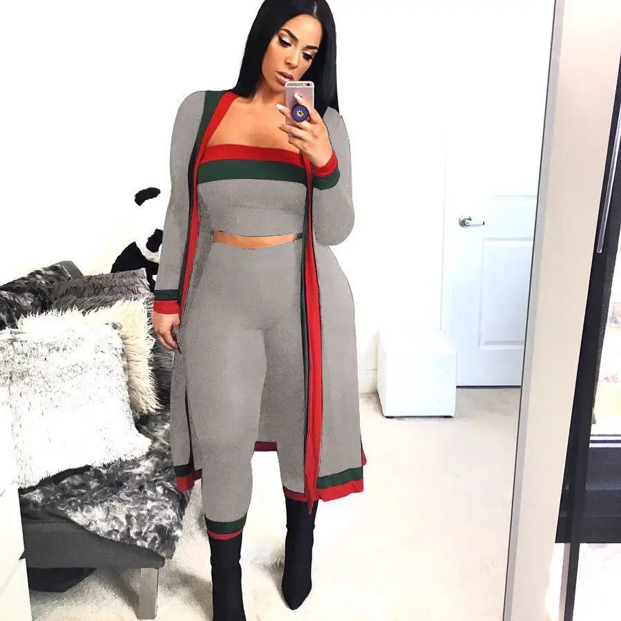 ChicFlex: Women’s 3-Piece Casual Tracksuit Set - Grey / 3XL