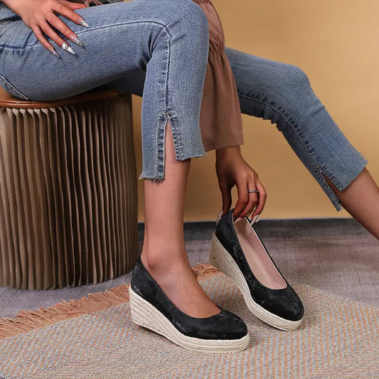 ChicLift: Rope Bottom Wedge High Heel Pumps