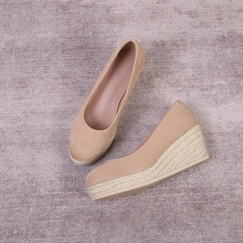 ChicLift: Rope Bottom Wedge High Heel Pumps - Apricot / 35