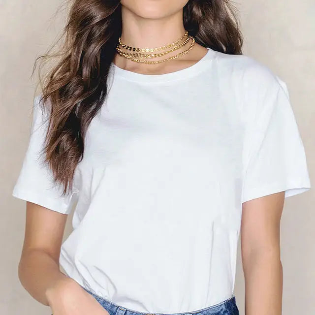 White crew neck t-shirt.