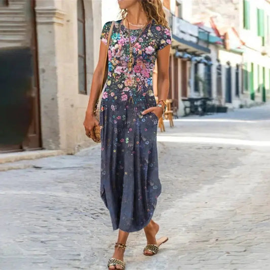 ChicPrint Round Neck Pocket Dress