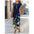 ChicPrint Round Neck Pocket Dress - Navy Blue / S