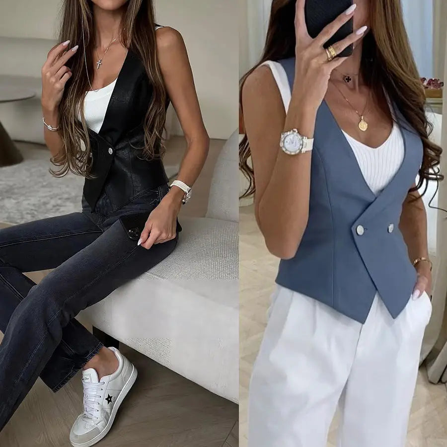 Sleeveless double-breasted vests.