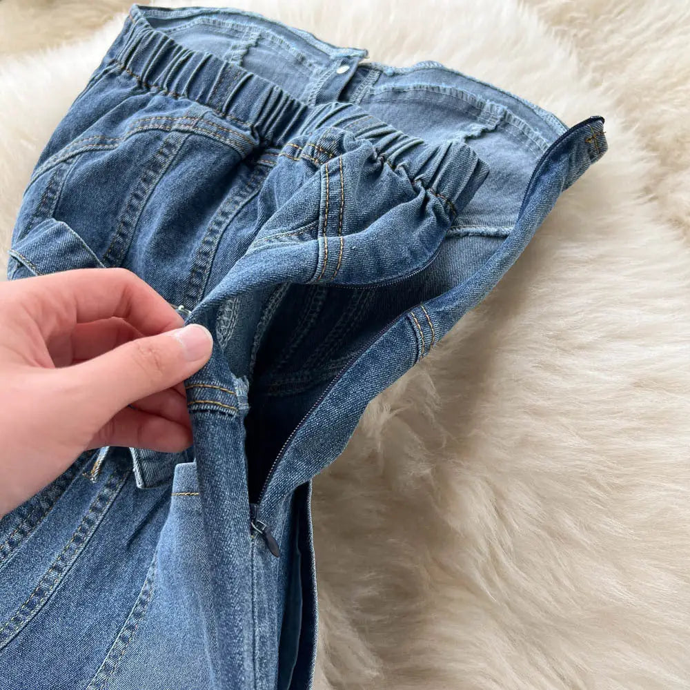 ChicSpring High Waist Denim Tube Jumpsuit
