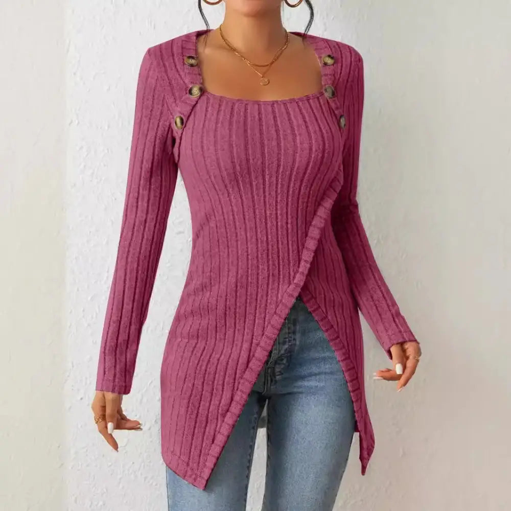 ChicSquare Knit: Women’s Buttoned Long Sleeve Top
