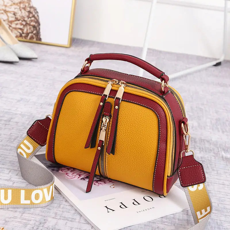 ChicSquare: Wide Strap Women’s Shoulder Handbag - Red and yellow